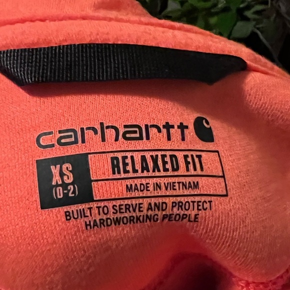 Women's/Unisex Carhartt Relaxed Fit XS Orange/White Hoodie Pullover NWOT - Picture 4 of 5